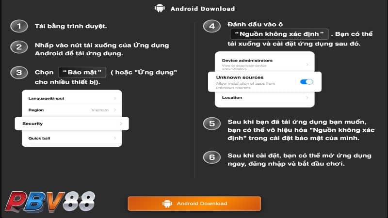 Các bước tải app PBV88 trên điện thoại Android Các bước tải app PBV88 trên điện thoại Android